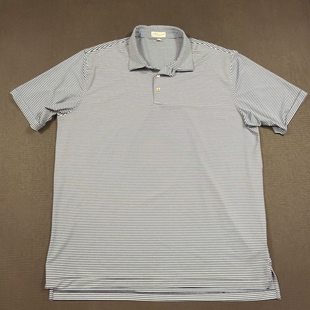 Peter Millar Summer Comfort Men's XXL Light Blue Navy Striped Short Sleeve Polo